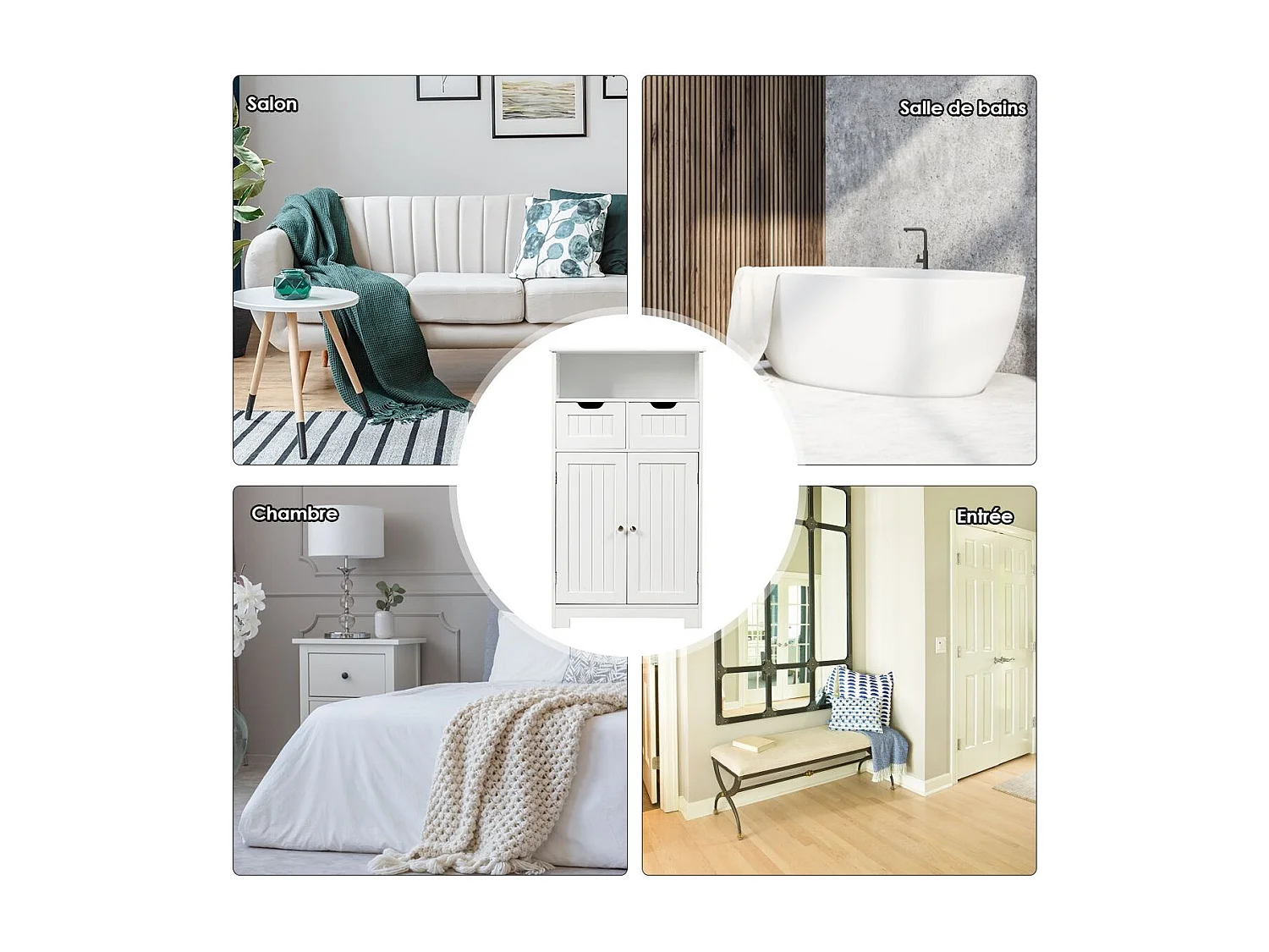 Meuble de rangement de salle de bain, Armoire Rangement de Toilette, Commode blanche de toilette/chambre  60 x 30 x 109 cm