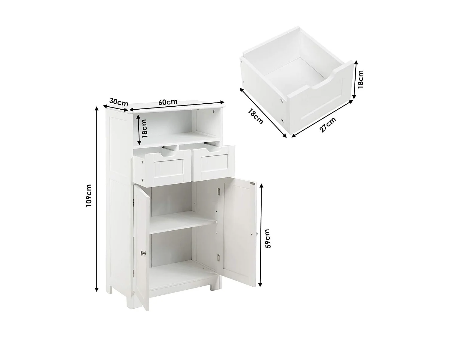 Meuble de rangement de salle de bain, Armoire Rangement de Toilette, Commode blanche de toilette/chambre  60 x 30 x 109 cm