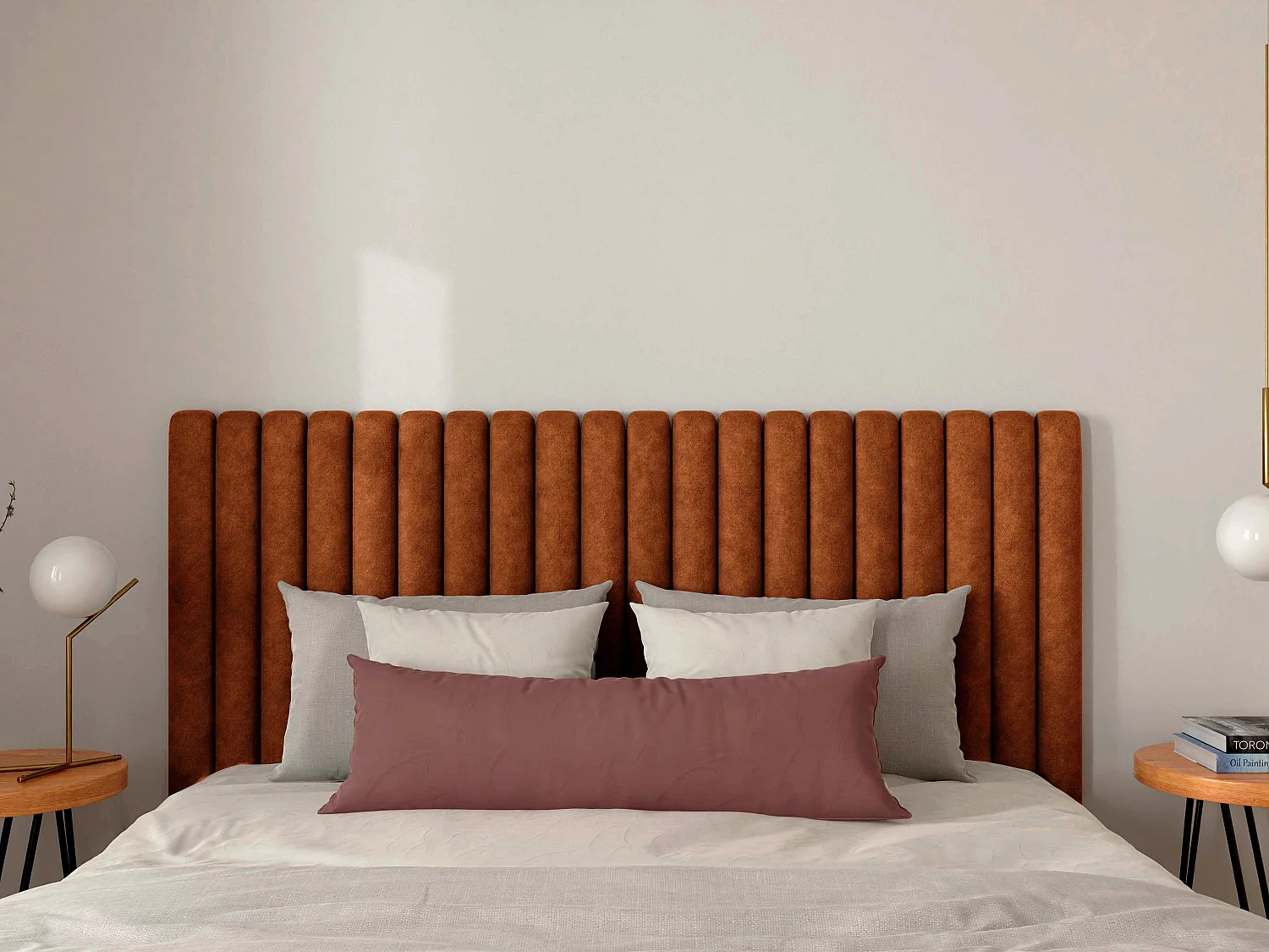 Testata cuciture verticali 200 cm Tessuto Terracotta - SARAH