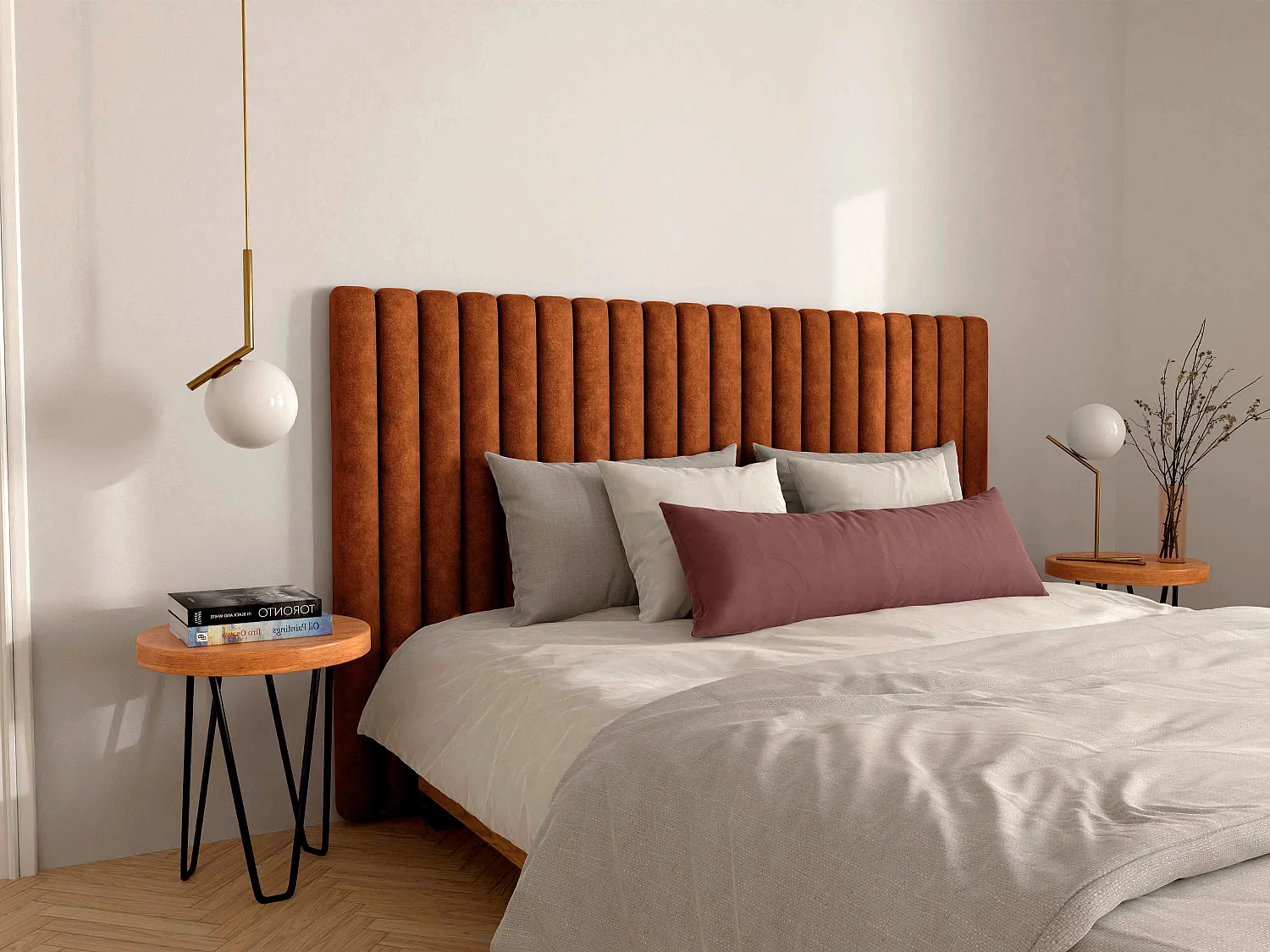 Tête de lit coutures verticales - 200 cm - Tissu - Terracotta - SARAH