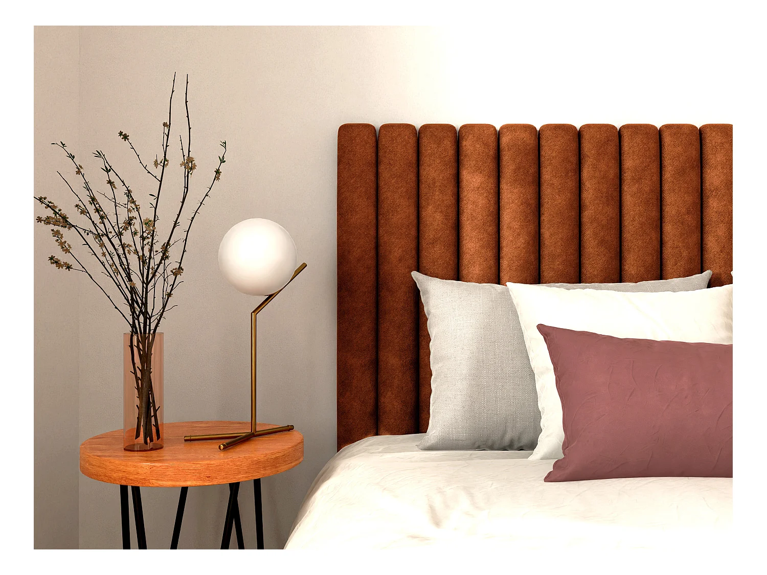 Sengegavl med lodrette syninger - 200 cm - Stof - Terracotta - SARAH