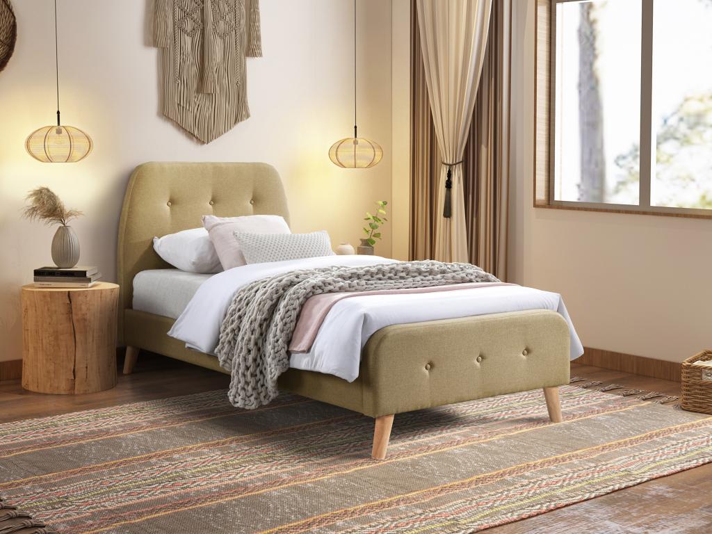 Polsterbett mit gestepptem Kopfteil - 90 x 190 cm - Stoff - Beige - ROMEO günstig online kaufen