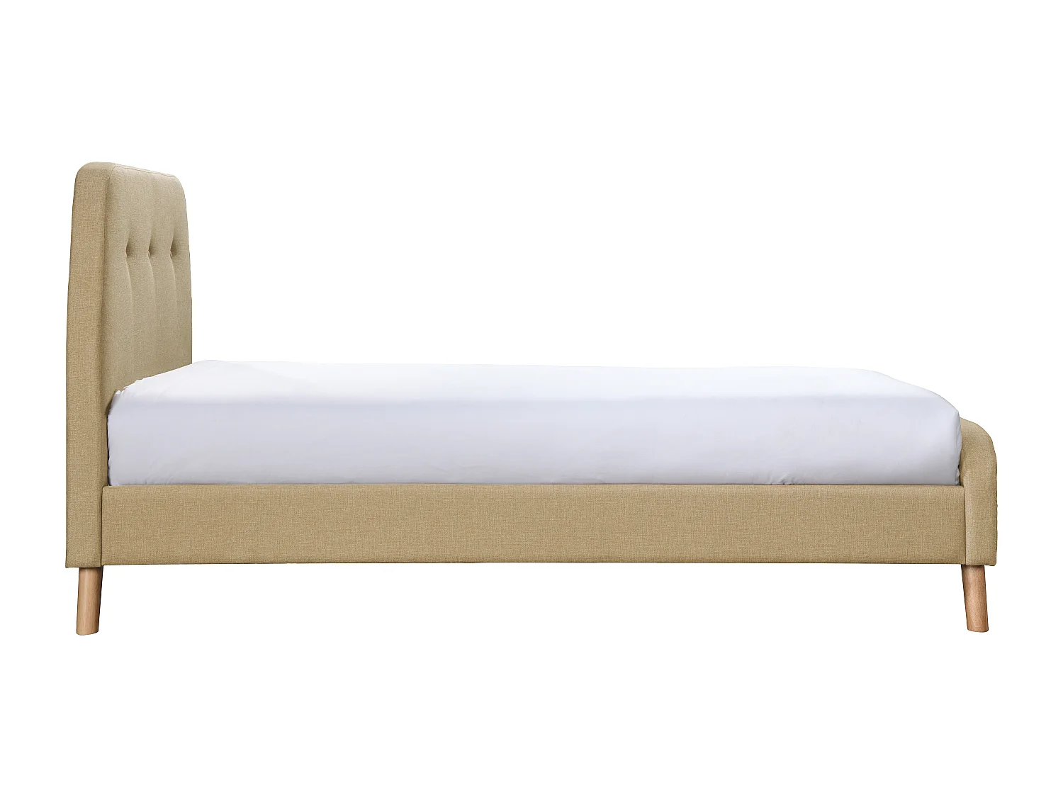 Seng 90 x 190 cm med polstret sengegavl - Stof - Beige - ROMEO