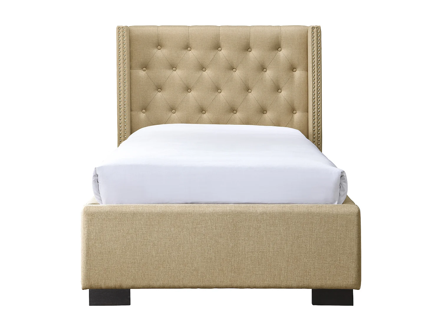 Seng 90 x 200 cm med polstret hovedgærde - Stof - Beige - MASSIMO II