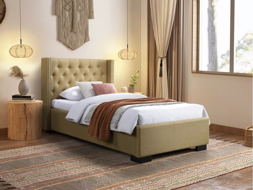 Kauf Unique Polsterbett mit gestepptem Kopfteil - 90 x 200 cm - Stoff - Beige - MASSIMO II