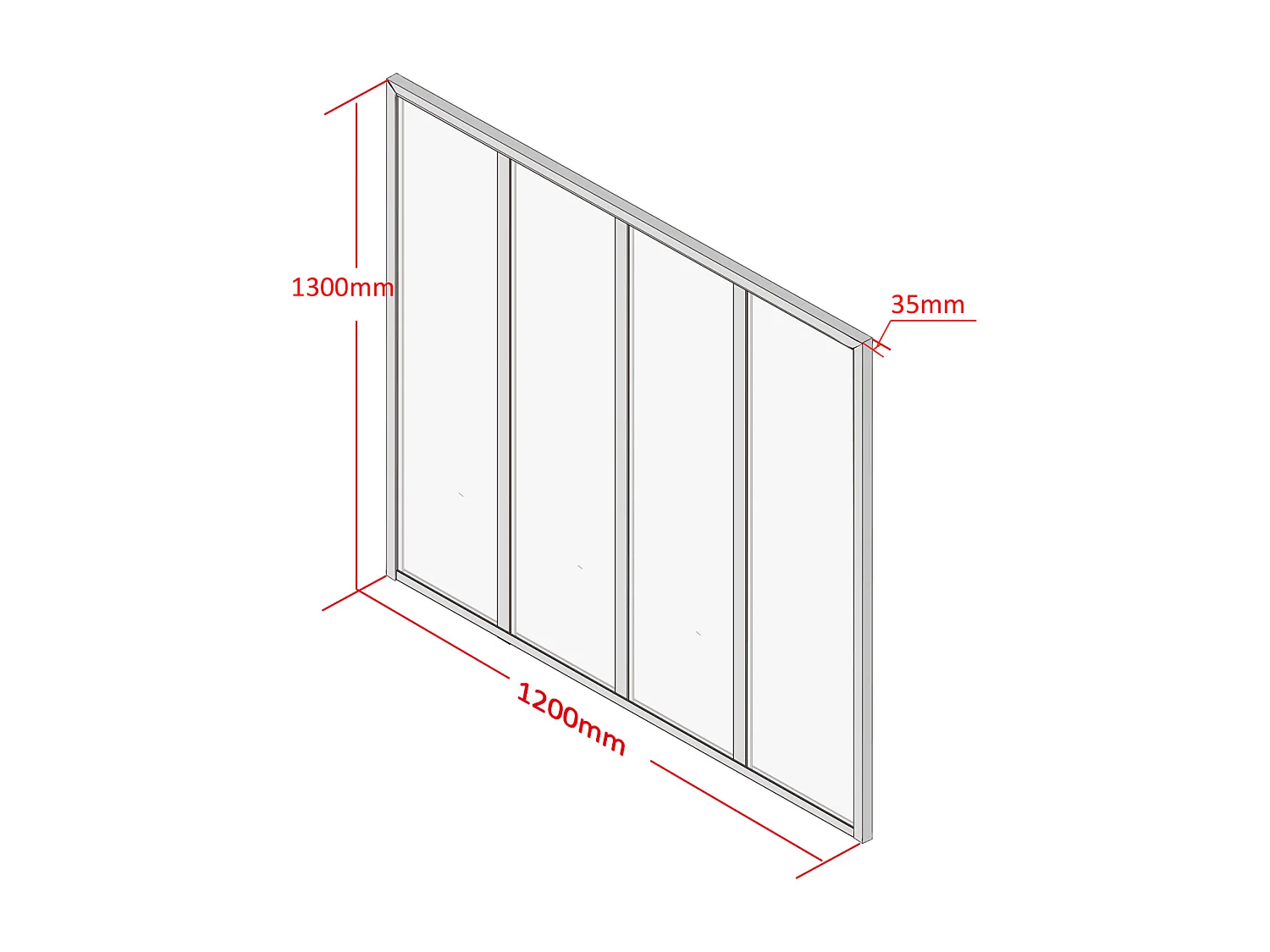 Verkstedsglass i lakkert aluminium - 120x130 cm - Lys natur - BAYVIEW