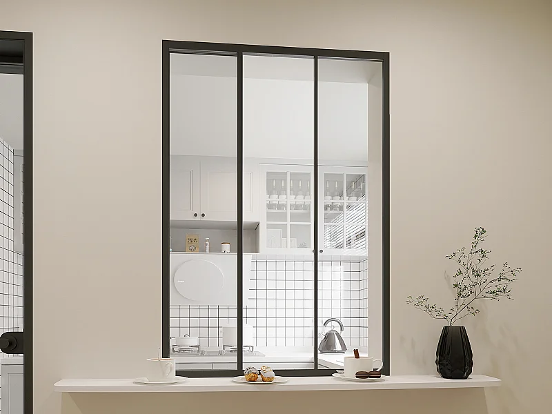 Verrière coulissante en aluminium thermolaqué noir 90 x 130 cm - RAVENA