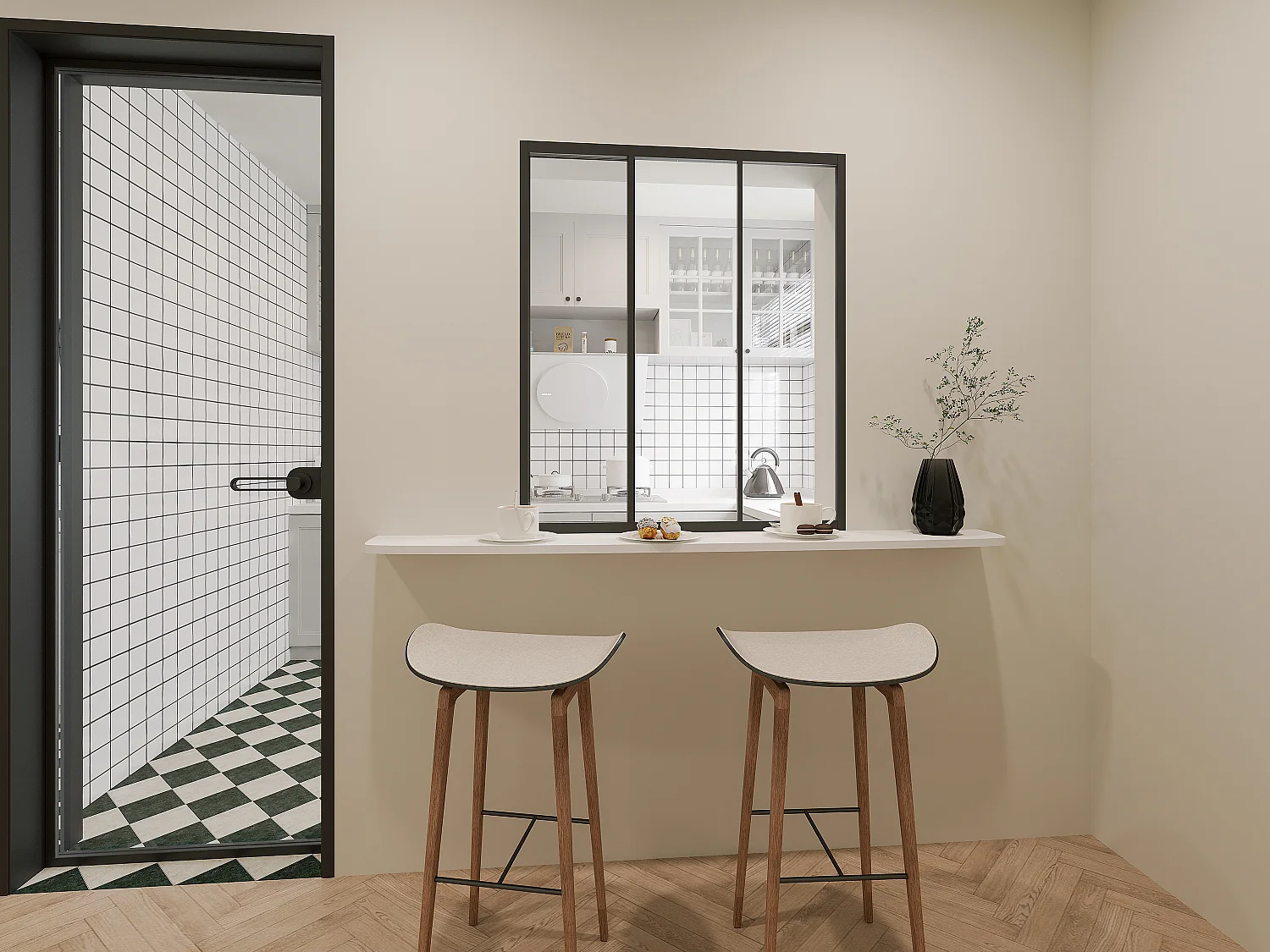 Schiebeglaswand - 90 x 105 cm - thermolackiertes Aluminium - Schwarz - RAVENA