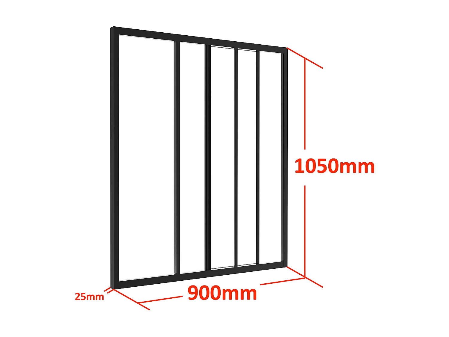 Schiebeglaswand - 90 x 105 cm - thermolackiertes Aluminium - Schwarz - RAVENA