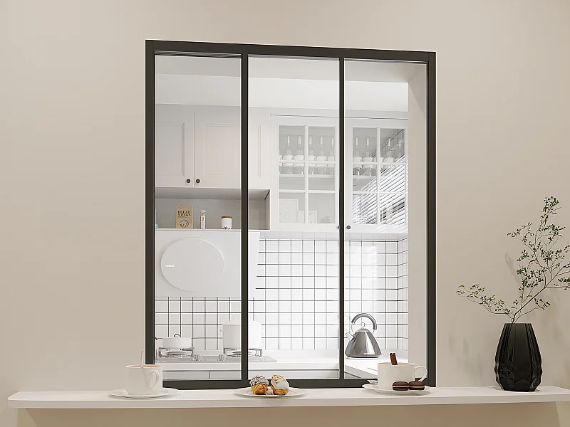 Schuifraam van gepoedercoat zwart aluminium 90 x 105 cm - RAVENA