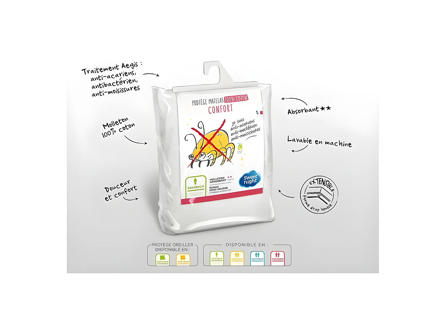 Coprimaterasso SWEETNIGHT CHLoe AEGIS 100% cotone anti-acaro 180x200 cm - Bianco