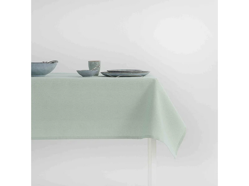 Stain-resistant tablecloth in 100% cotton Basic Jade 140x140 cm