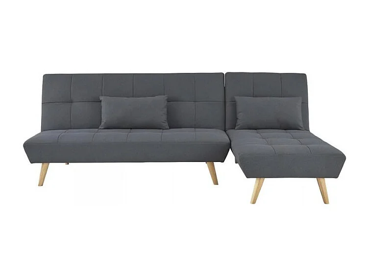 SANDRO Canapé d'angle Clic-Clac réversible scandinave 3 places - Tissu gris foncé capitonné avec coussins - L 224 x P 86