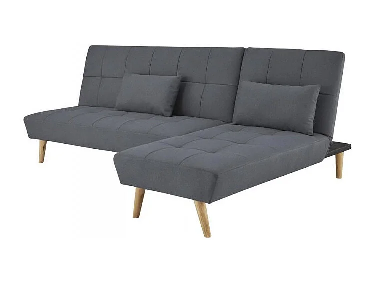 SANDRO Canapé d'angle Clic-Clac réversible scandinave 3 places - Tissu gris foncé capitonné avec coussins - L 224 x P 86
