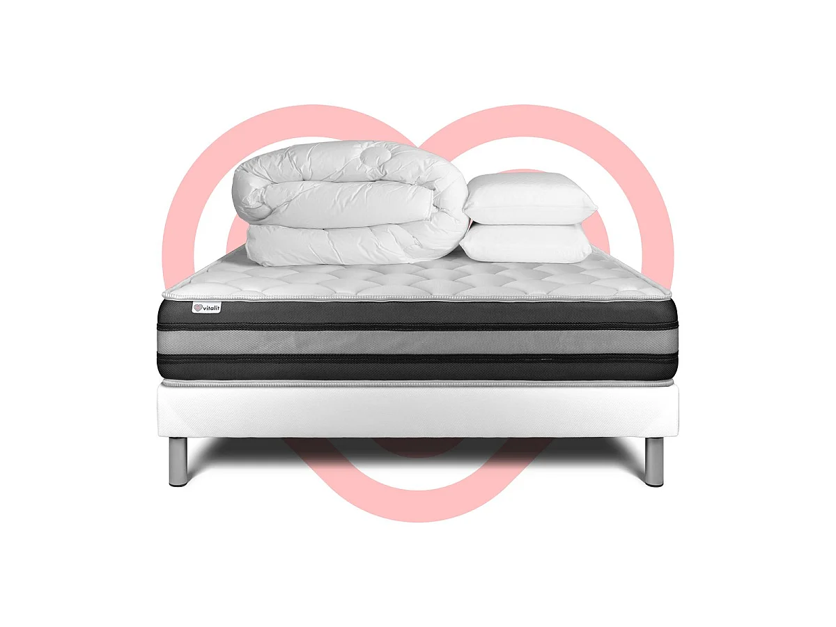 Compleet bedpakket - Matras 160x200 cm + Boxspring met lattenbodem (in kit) + 2 kussens + Dekbed - Vitalspring Zen