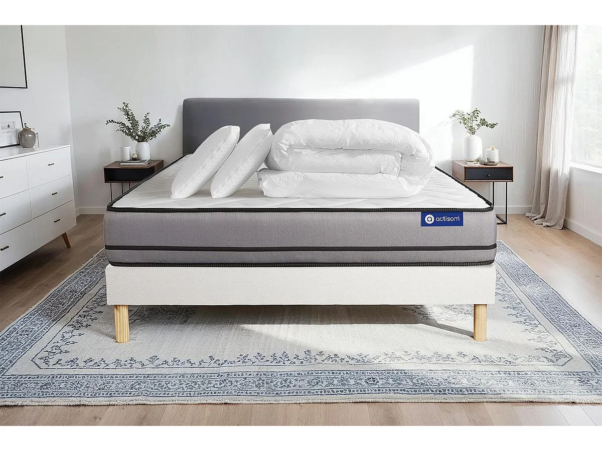 Pacchetto letto completo - Materasso 160x200cm + Box spring con doghe (kit) + 2 cuscini + Piumino - Actiflex Night