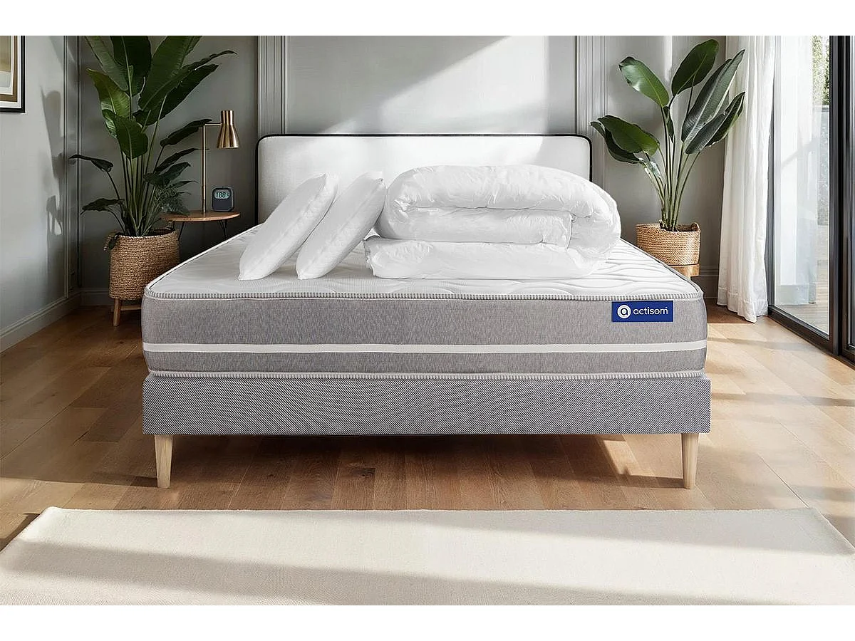 Pacchetto letto completo - Materasso 200x200cm + Box spring con doghe (kit) + 2 cuscini + Piumino - Actiflex Touch
