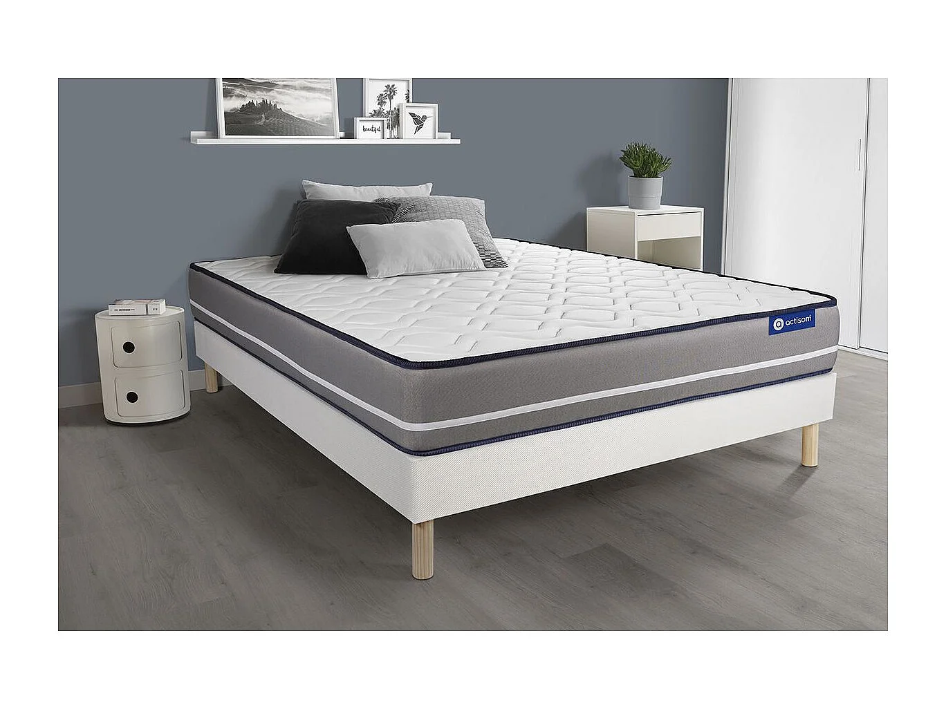Ensemble matelas Ressorts ensachés ACTIFLEX PUR 90x190cm 3zones de confort + sommier KIT blanc