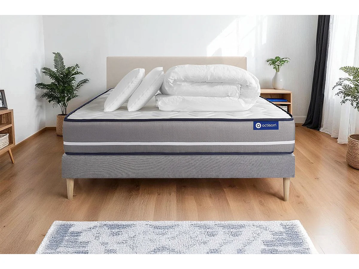 Pacchetto letto completo - Materasso 200x200cm + Box spring con doghe (kit) + 2 cuscini + Piumino - Actiflex Pur