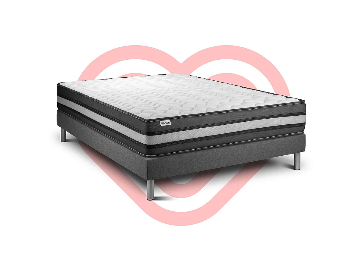 Ensemble VITALPOWER ZEN 200 x 200 cm sommier Kit gris