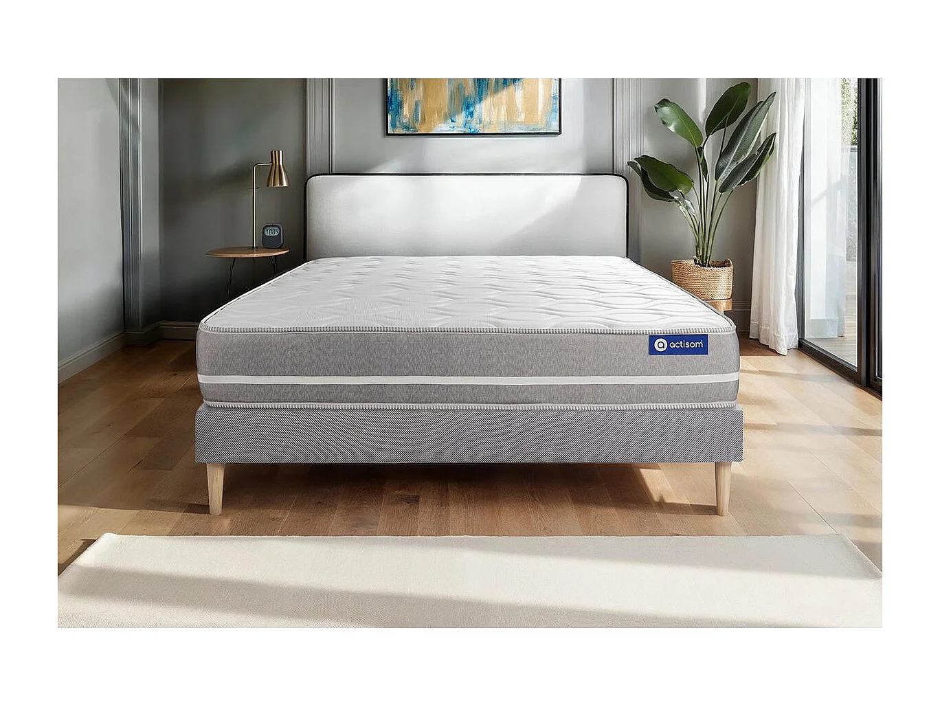 Ensemble matelas Mémoire de forme ACTIMEMO TOUCH 140x200 3zones de confort + sommier KIT gri