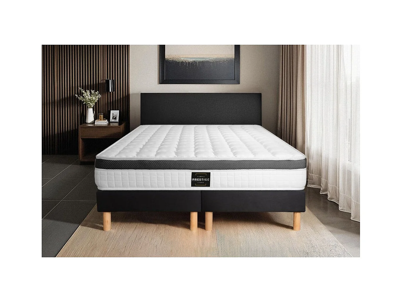 Ensemble Supérieur 180x200 Mémoire de forme 3 zones double sommier noir