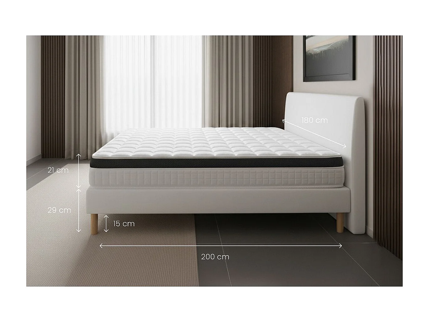 Ensemble Supérieur 180x200 Mémoire de forme 3 zones double sommier noir