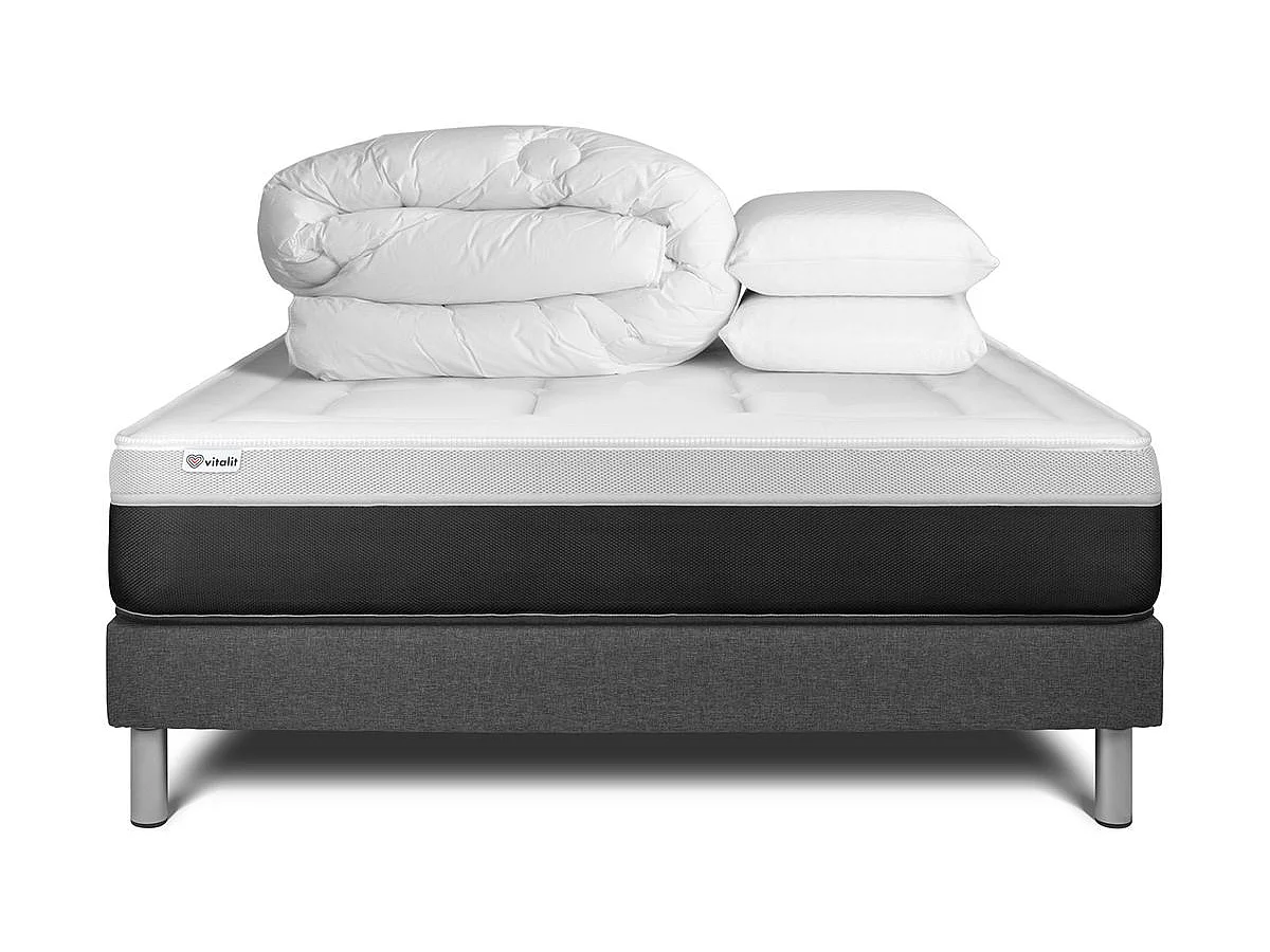 Pack cama completa - Colchón 180x200cm + Somier con láminas (kit) + 2 almohadas + Edredón - Vital Form