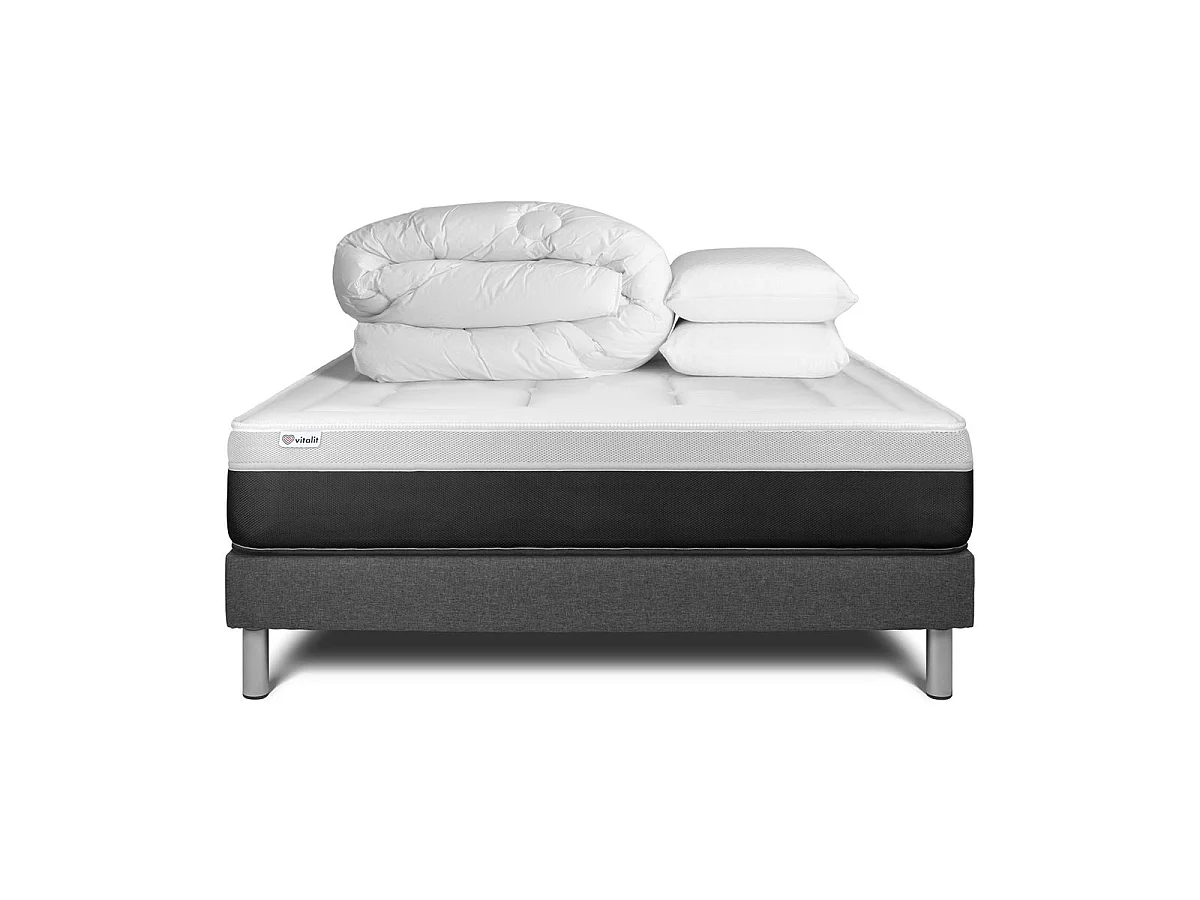 Pack cama completa - Colchón 180x200cm + Somier con láminas (kit) + 2 almohadas + Edredón - Vital Form