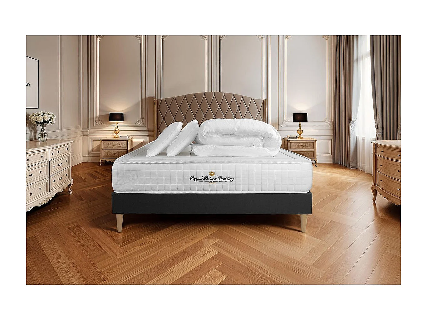 Compleet bedpakket - Matras 140x190 cm + Lattenbodem (kit) + 2 kussens + Dekbed - Balmoral