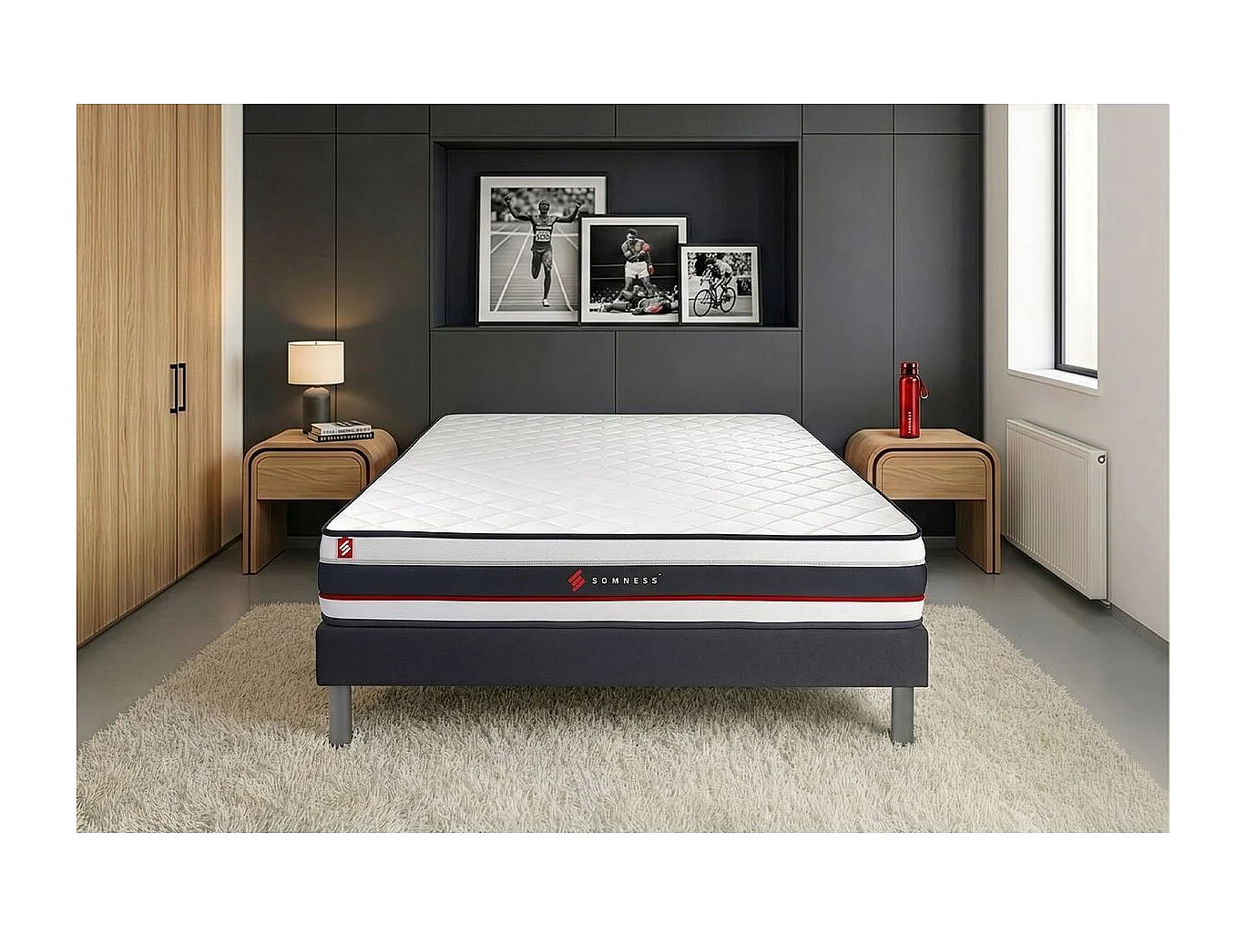 Ensemble 90x200 matelas FORM + sommier kit noir