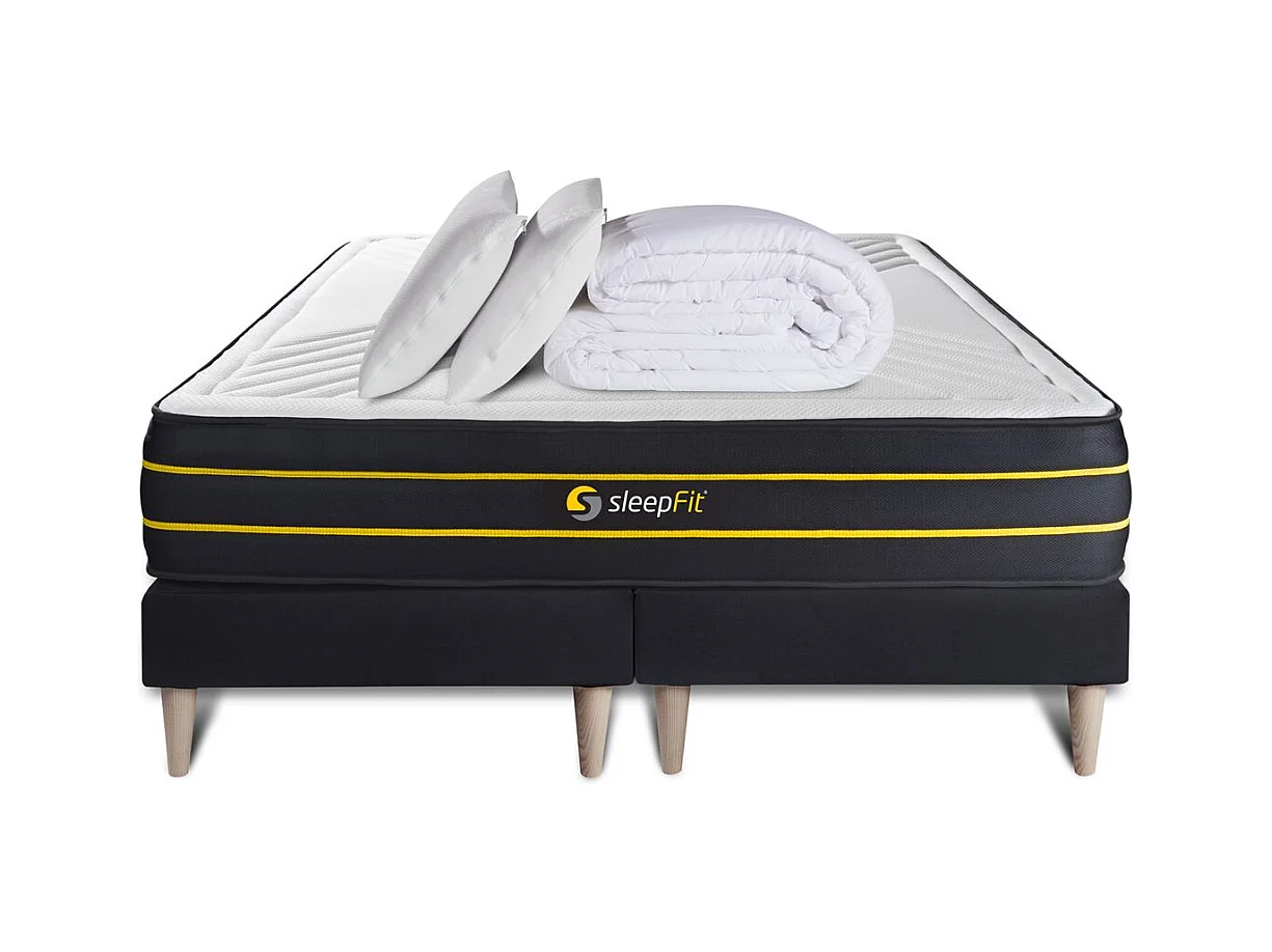 Pack matelas ULTRA 180x200 + double sommiers noir 90x200 + Couette + 2 oreillers