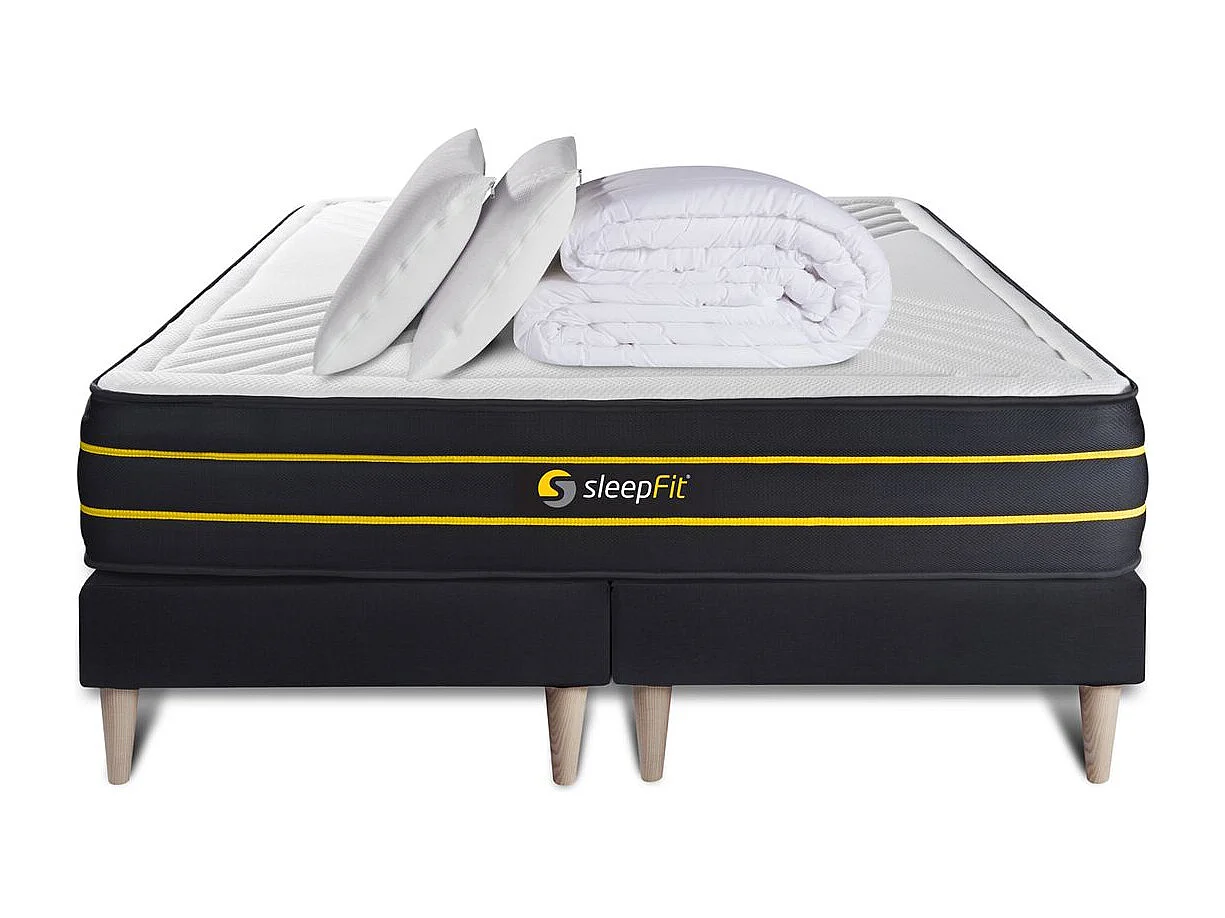 Pack matelas ULTRA 180x200 + double sommiers noir 90x200 + Couette + 2 oreillers