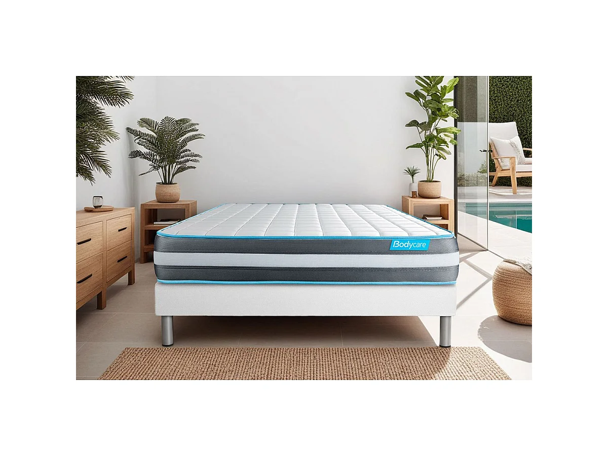 Ensemble 90x190 matelas BodyForm à Mémoire de forme 3 zones + sommier kit blanc