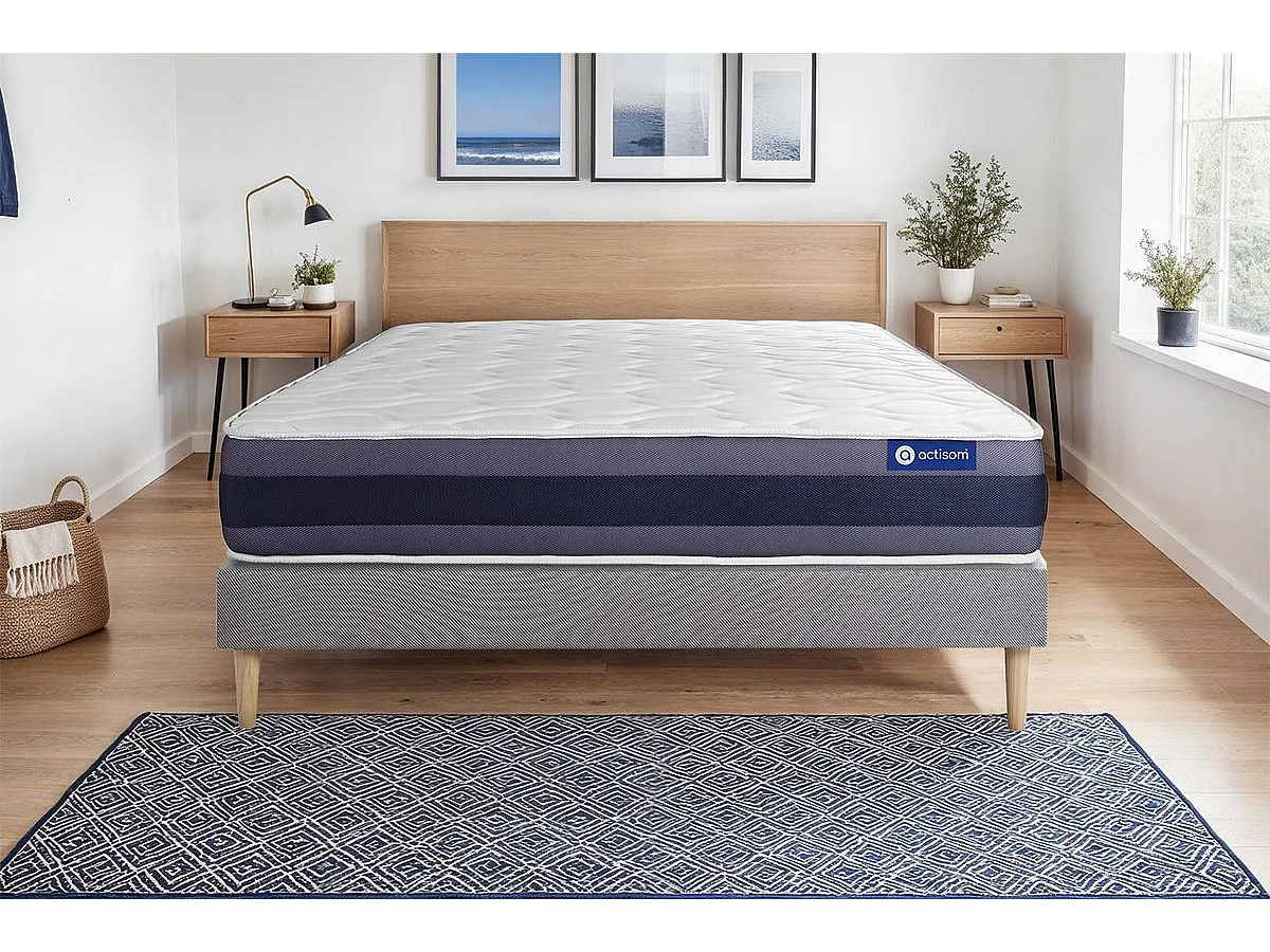 Ensemble matelas Ressorts ensachés+Mémoire de forme ACTIFLEX MORPHO 200x200 Maxi épaisseur 5zones confort + sommier KIT gris
