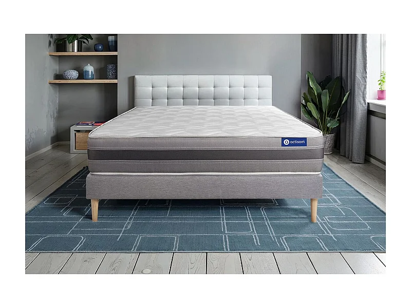 Ensemble matelas ACTILATEX RELAX Latex et mémoire de forme 90x190 cm Maxi épaisseur 5zones de confort + sommier KIT gris