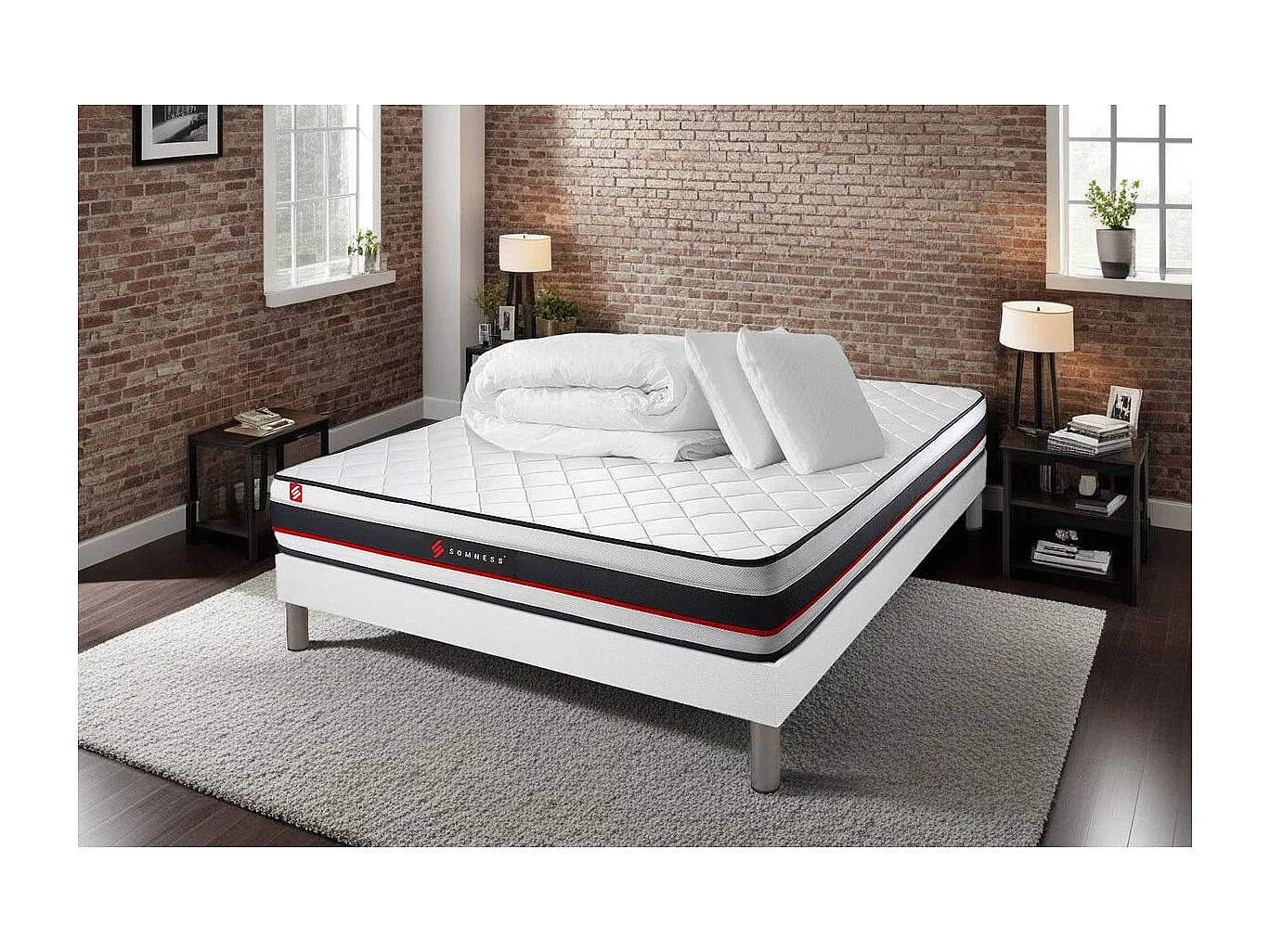 Pack prêt à dormir 160x200 matelas FORM + sommier kit blanc + 2 oreillers mémoire de forme 60x40cm + Couette Percale 260x240cm