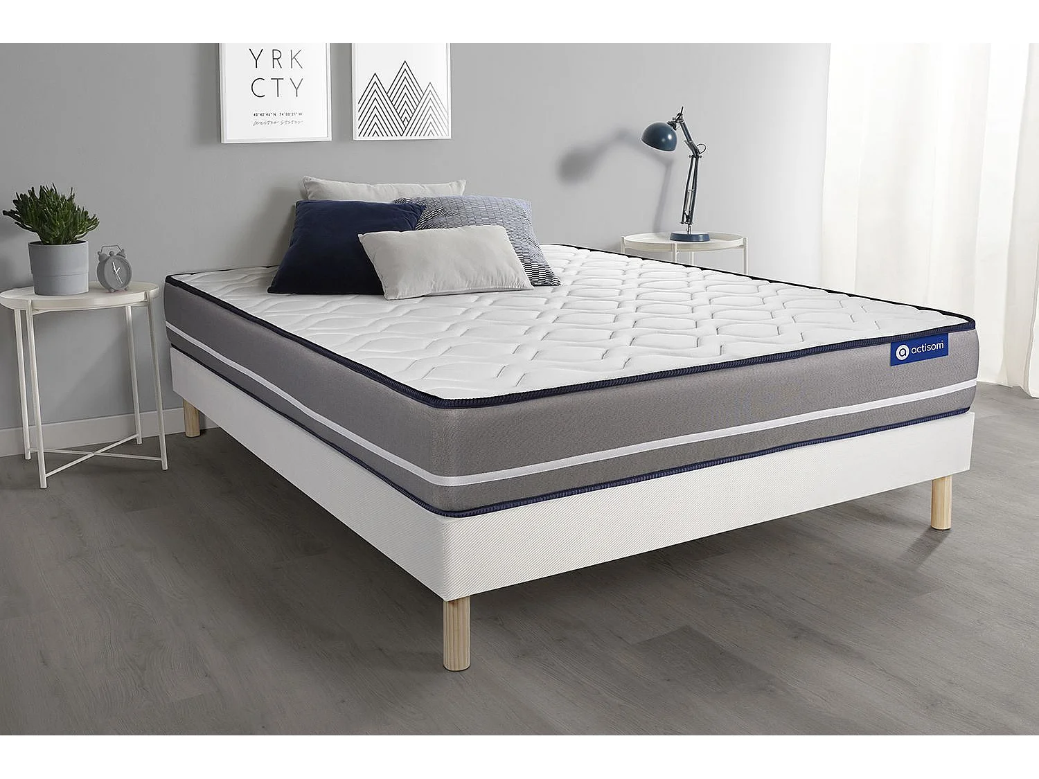 Ensemble matelas à mémoire ACTIMEMO PUR 90x190cm 3zones de confort + sommier KIT blanc