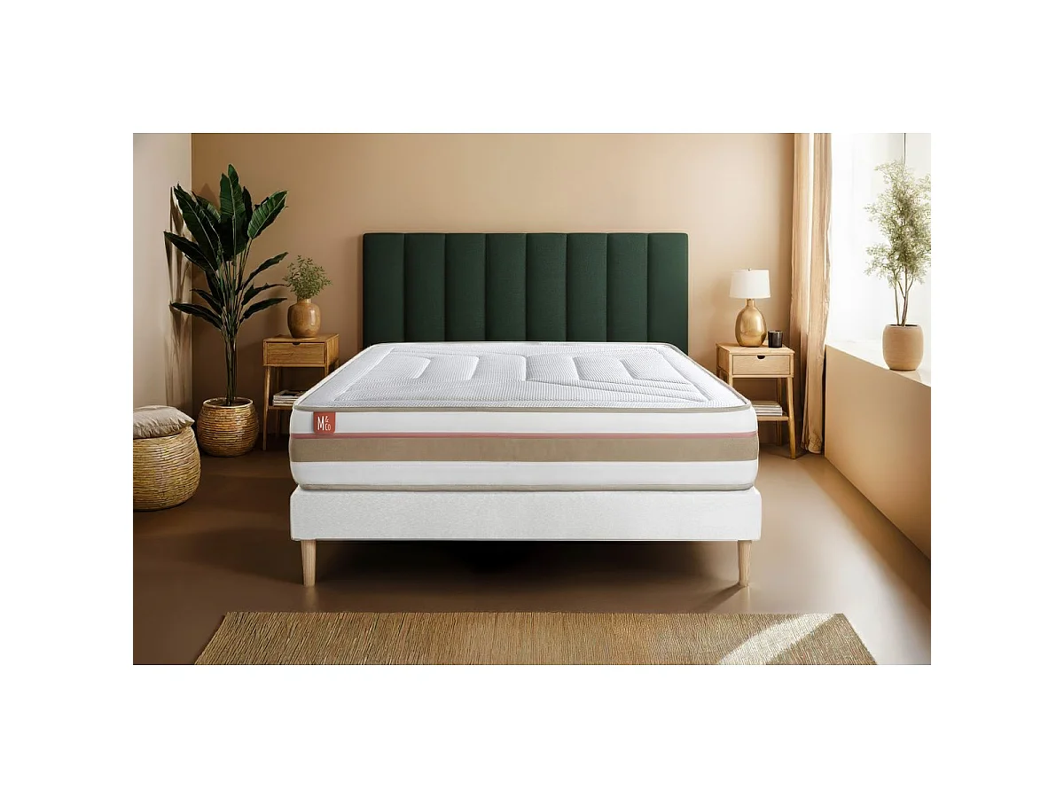 Ensemble LE TENDRE 90x200cm Ressorts ensachés + Mémoire de forme 7 zones de confort - Ep. 28cm + sommier kit Blanc