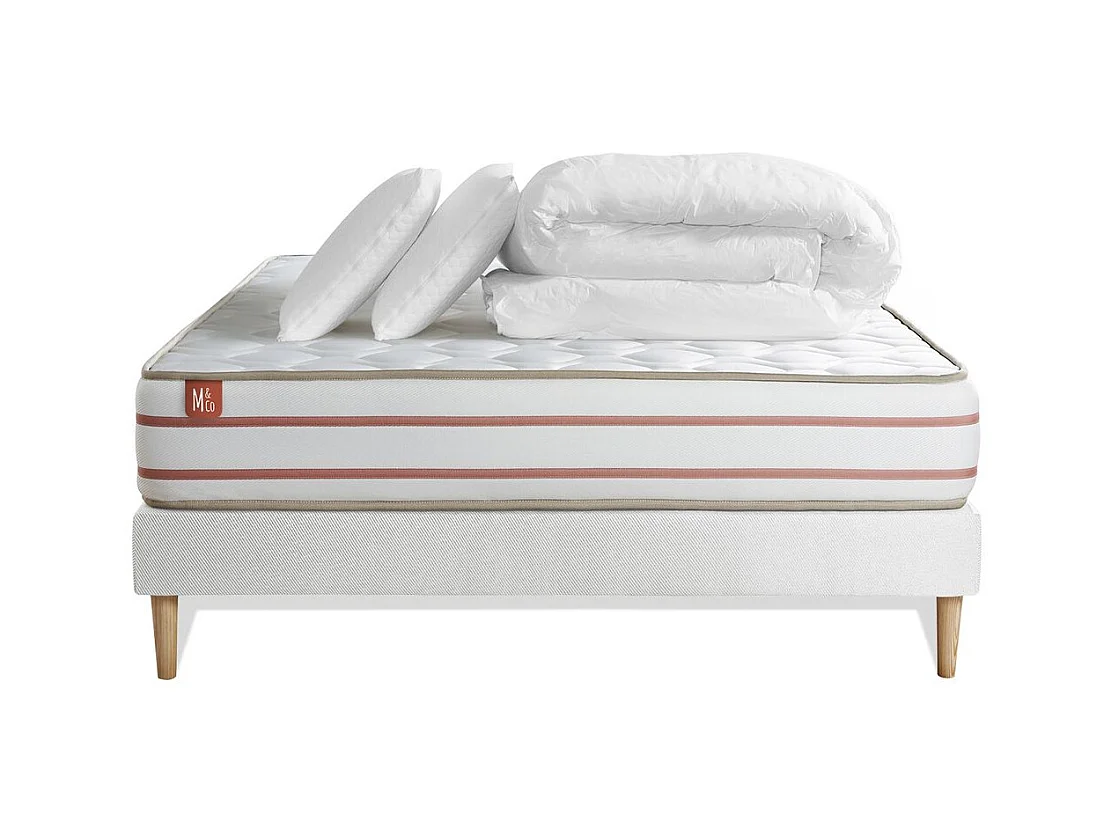 Pack prêt à dormir matelas LE DOUX 180x200cm Mémoire de forme - Ep. 24cm + sommier kit Blanc