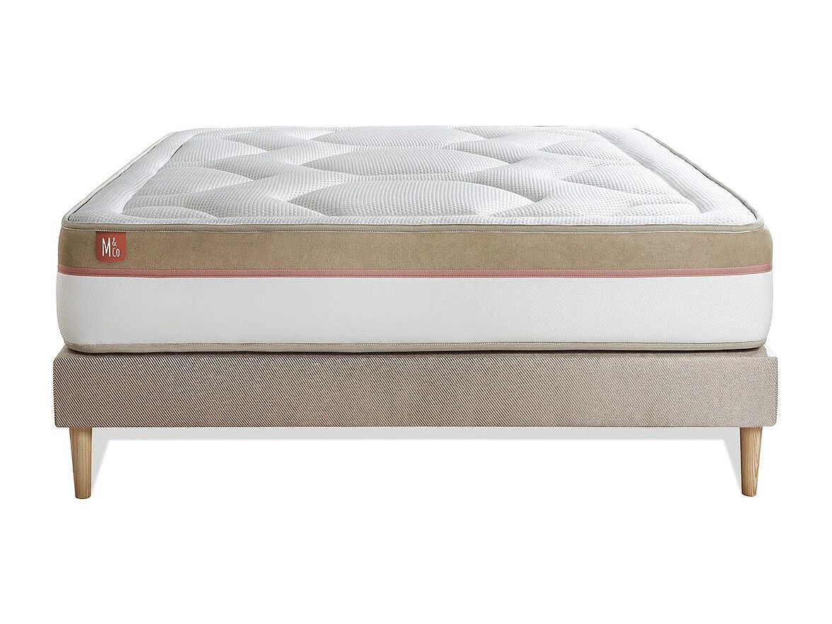 Ensemble LE COSY 140x190cm Mémoire de forme 7 zones de confort - Ep. 30cm + sommier Beige