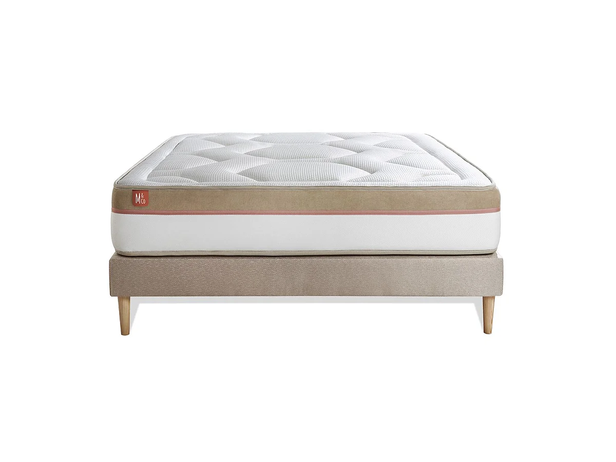 Ensemble LE COSY 140x190cm Mémoire de forme 7 zones de confort - Ep. 30cm + sommier Beige
