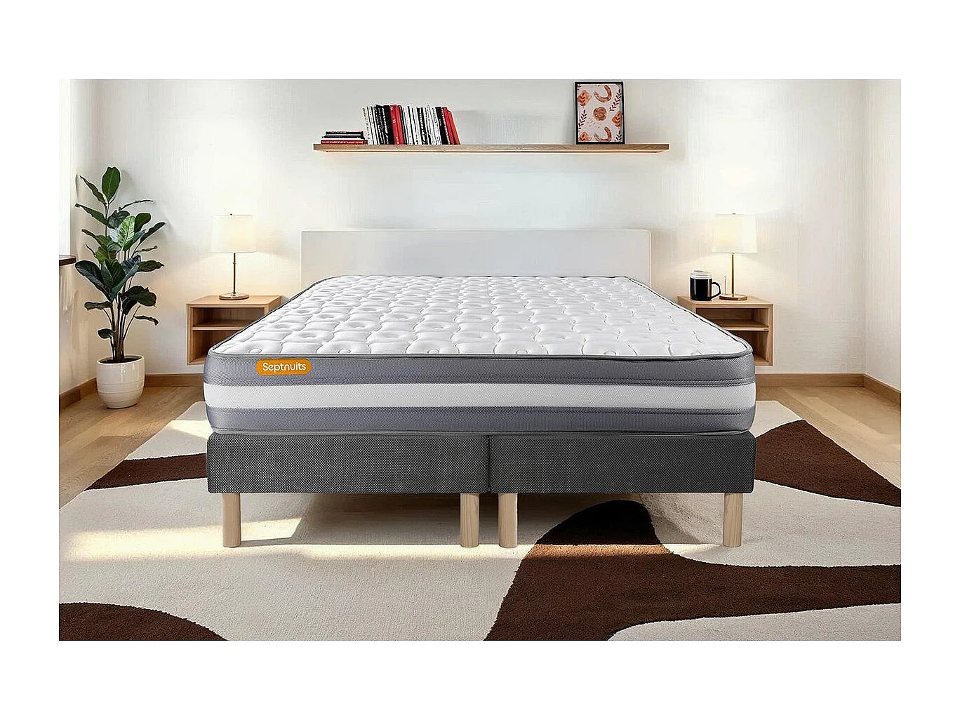 Matelas 160x200 + double sommiers gris 80x200 Memo Plus Mémoire de forme 3 zones