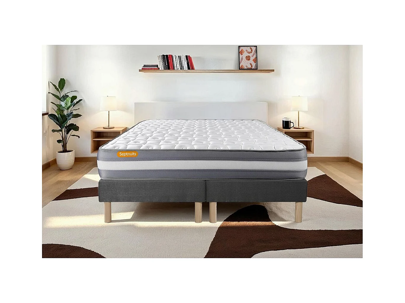 Matelas 160x200 + double sommiers gris 80x200 Memo Plus Mémoire de forme 3 zones