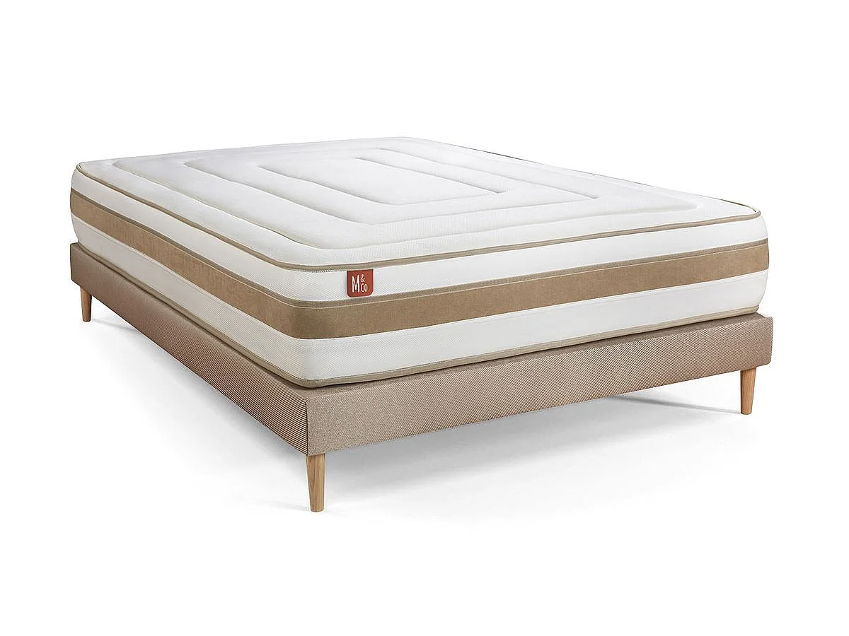 Ensemble LE RAFFINÉ 140x200cm Ressorts ensachés + Mémoire de forme BioVisco - Maxi épaisseur 26cm + sommier kit Beige