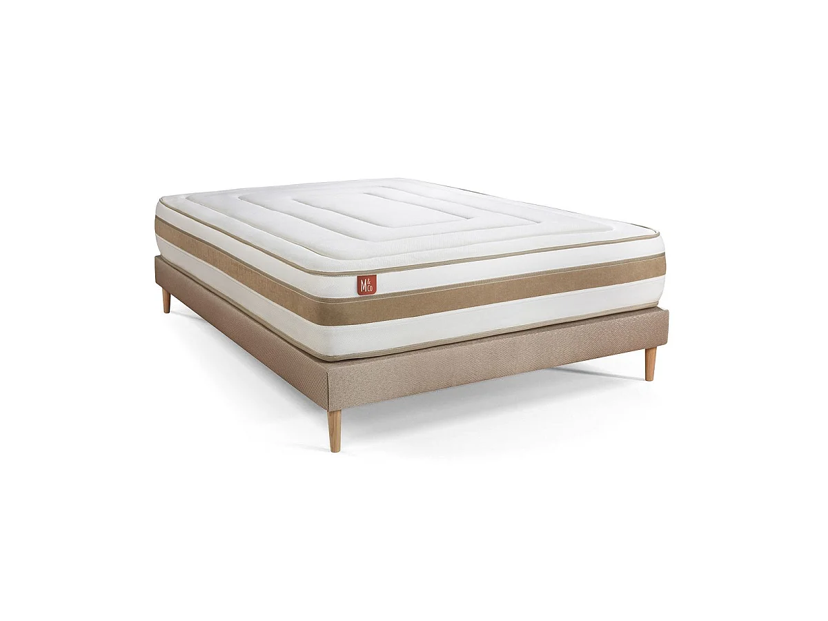Ensemble LE RAFFINÉ 140x200cm Ressorts ensachés + Mémoire de forme BioVisco - Maxi épaisseur 26cm + sommier kit Beige