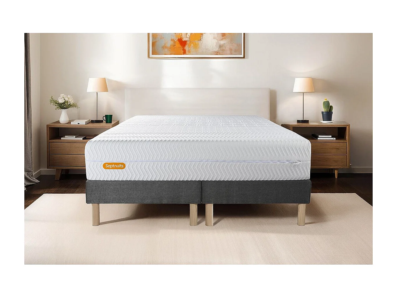 Matelas 180x200 + double sommiers gris 90x200 Memo Bio Mousse à mémoire de forme 5 zones de confort Maxi épaisseur Déhoussable