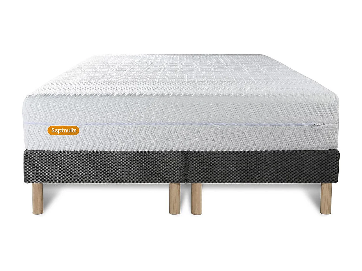 Matelas 180x200 + double sommiers gris 90x200 Memo Bio Mousse à mémoire de forme 5 zones de confort Maxi épaisseur Déhoussable