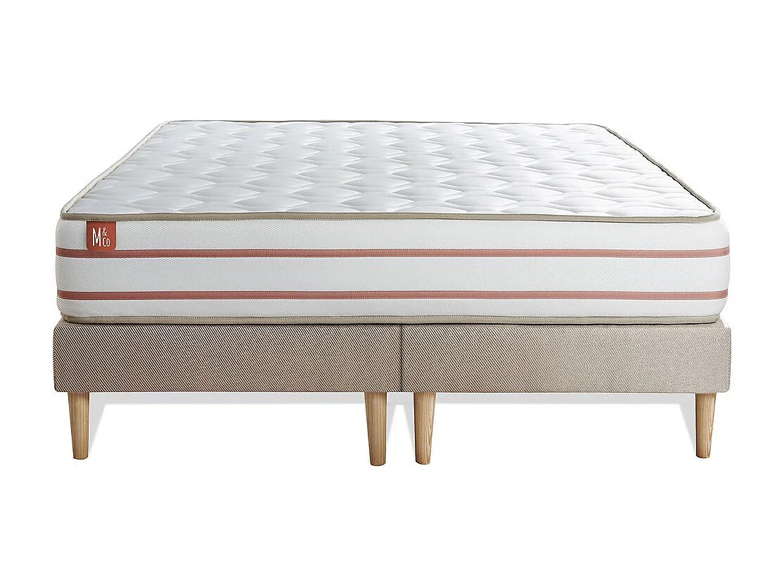 Ensemble LE DOUX 200x200cm Mémoire de forme 3 zones de confort - Ep. 24cm + double sommiers Beige