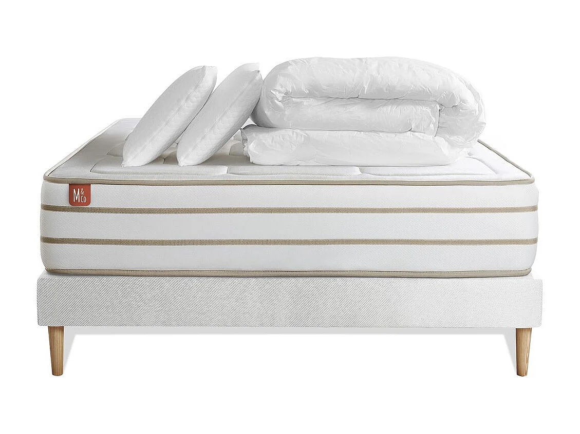 Pack prêt à dormir matelas LE DOUILLET 160x200cm Mémoire de forme BioVisco + sommier Blanc